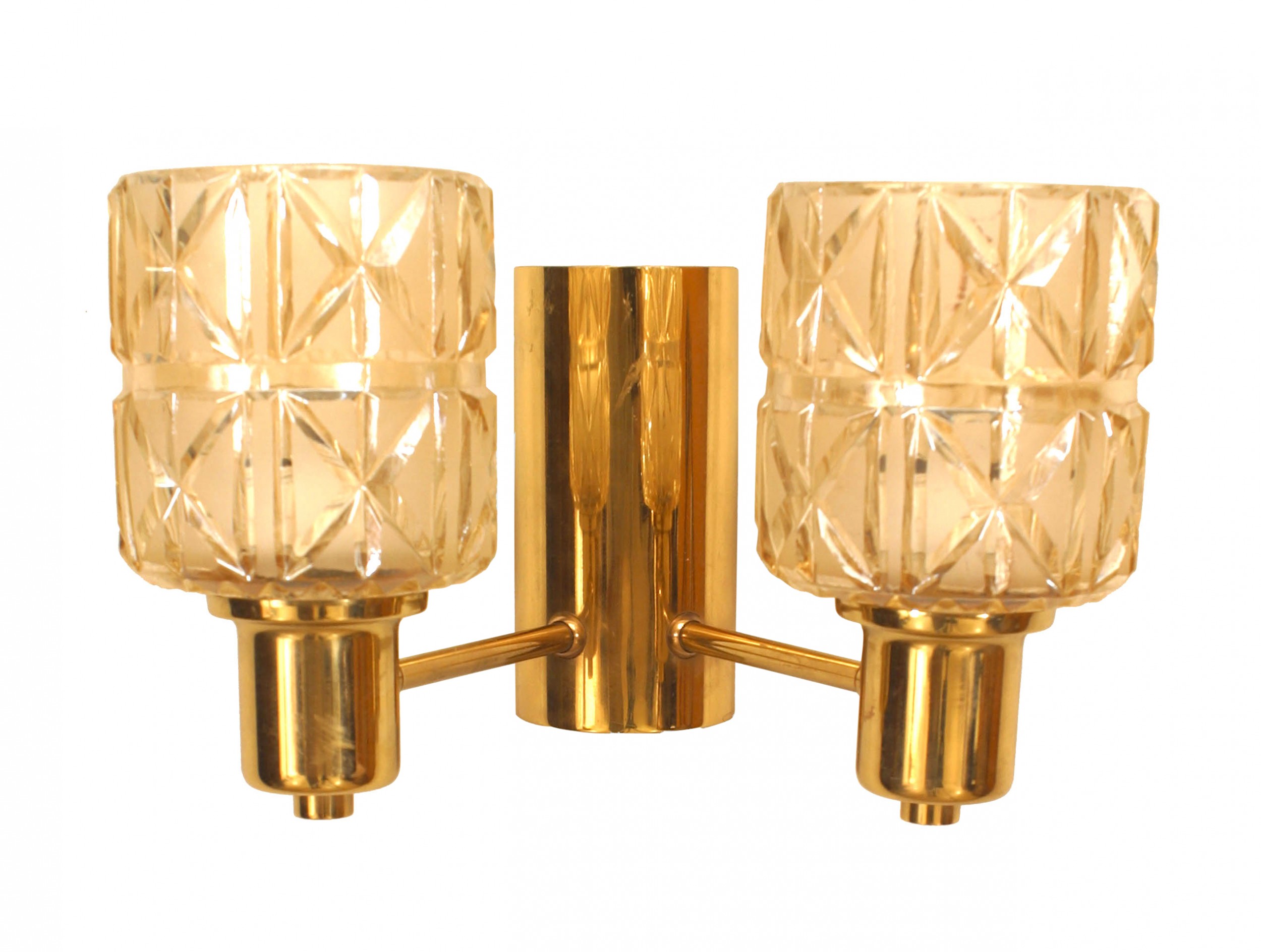 Swedish mid century brass and glass wall sconces 3