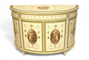 English adam style painted demilune commode