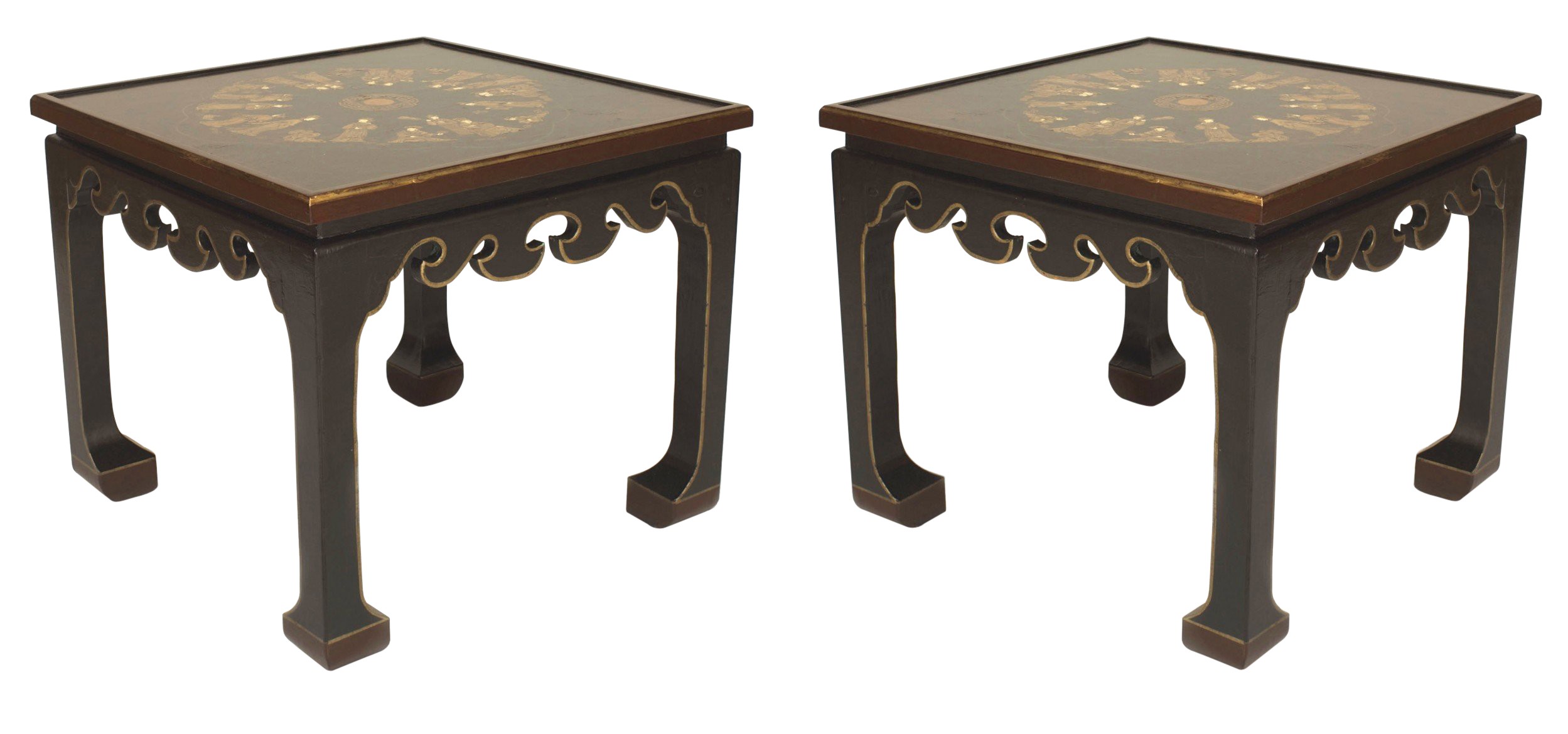 English black lacquered chinoiserie end table