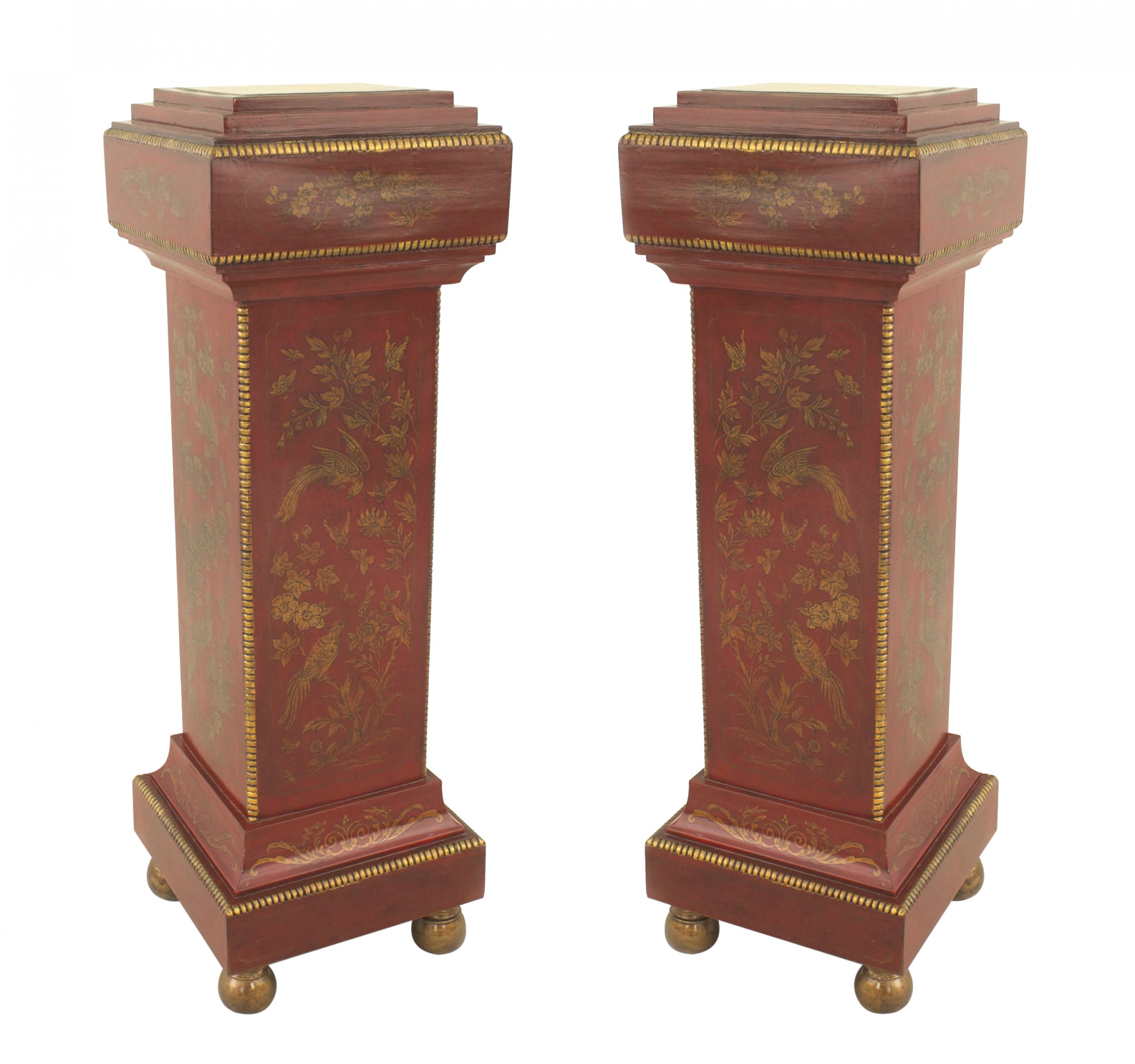 Pairenglish regency red lacquered pedestals