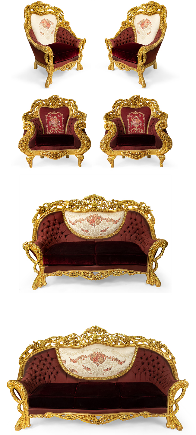 Italian baroque burgundy living room set 1