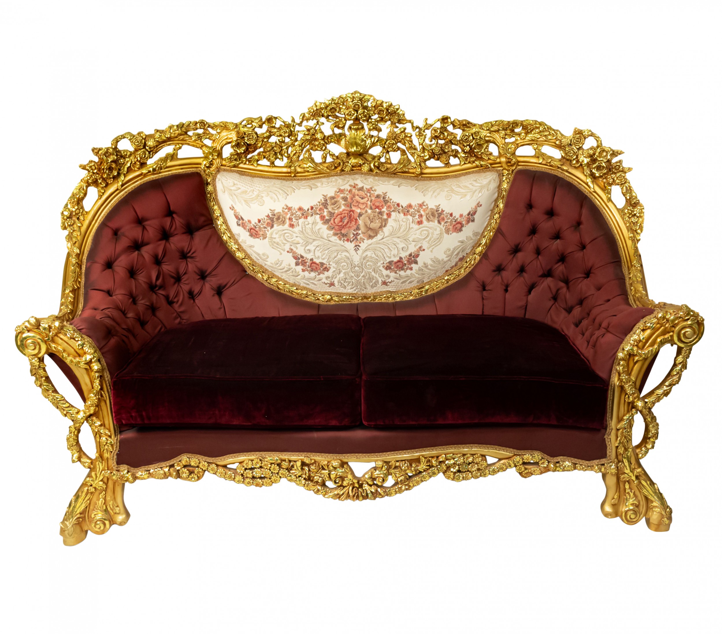 Italian baroque burgundy tufted settee 6