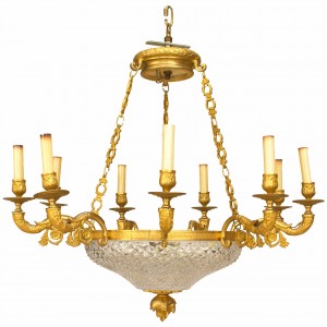 French empire bronze and crystal bowl chandelier