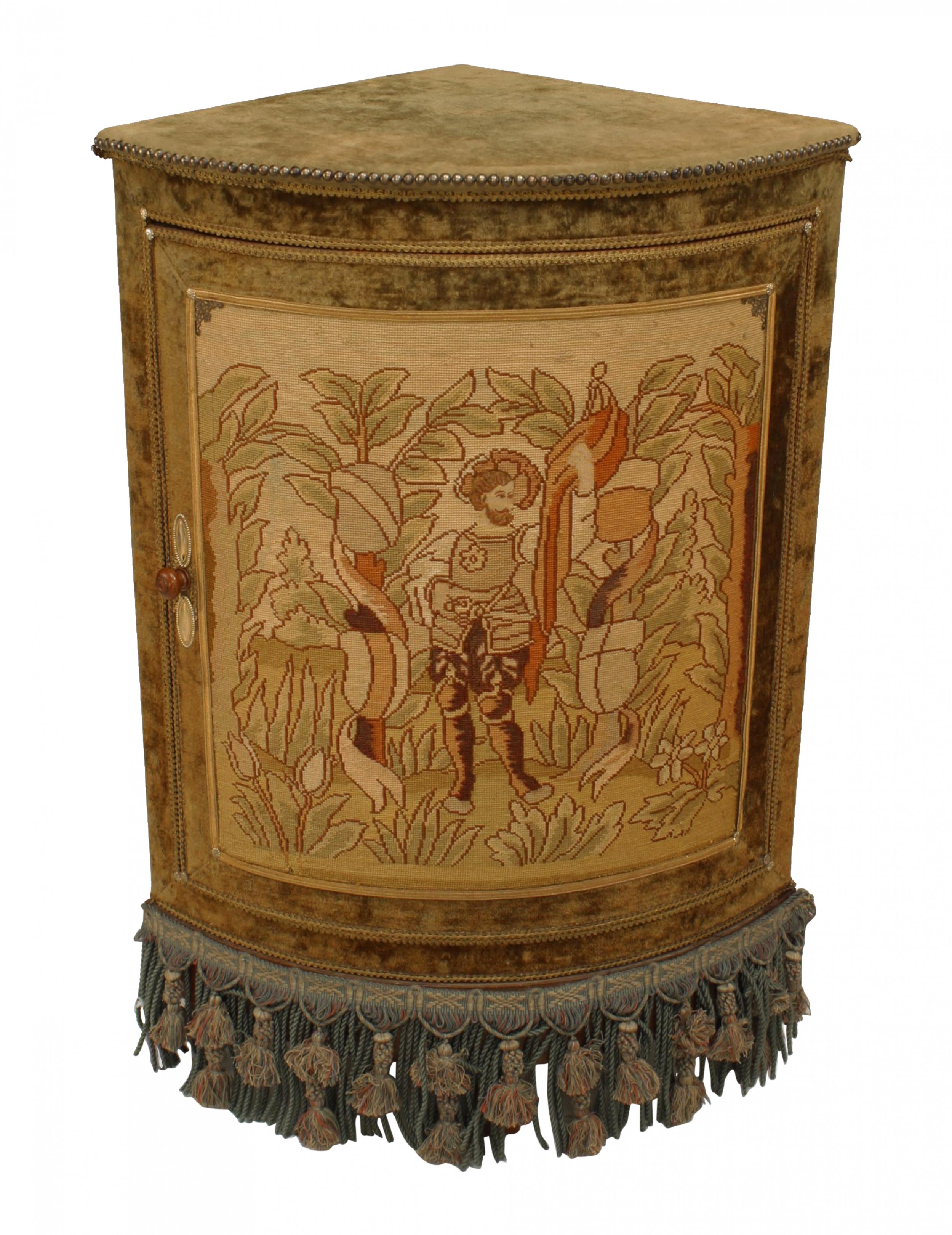 French victorian green velvet corner commode