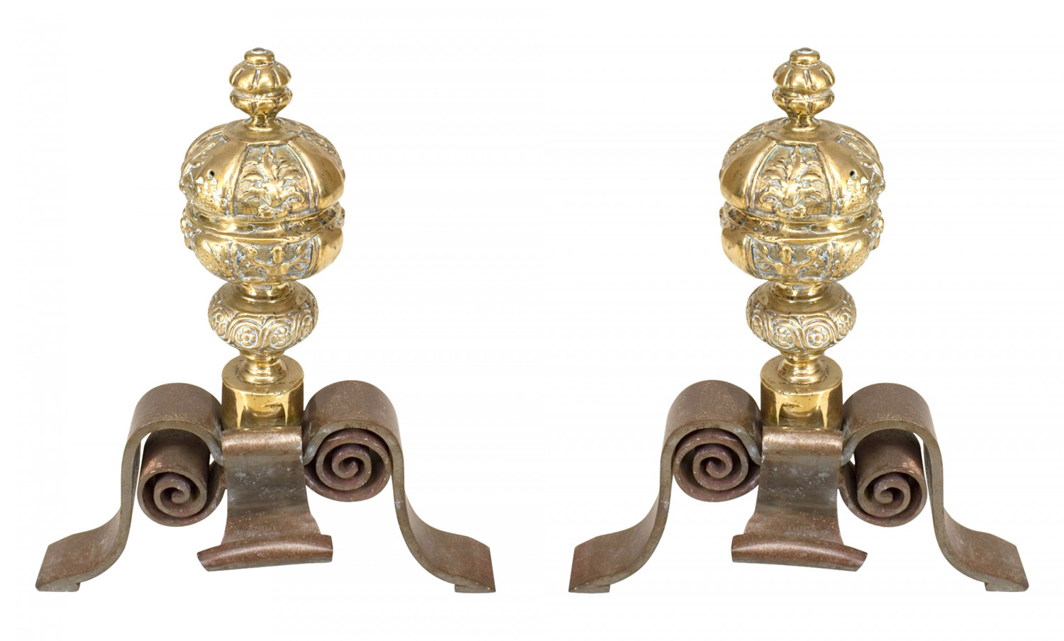 Neo classic large brass andirons 1