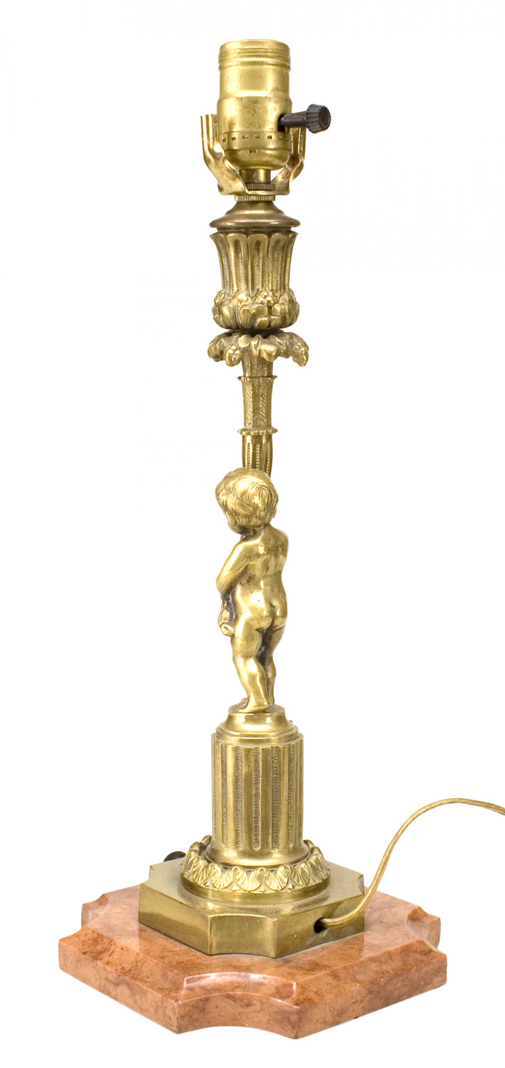 French victorian brass cherub table lamp