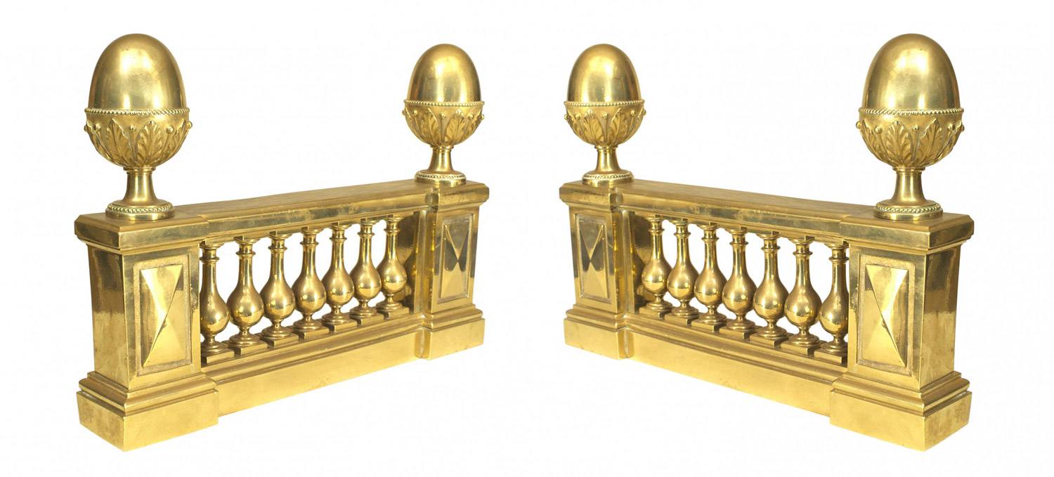 Pair of english adam brass balustrade andirons 1