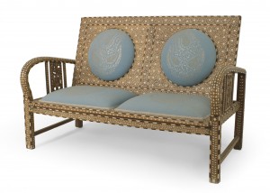 Anglo indian teak upholstered loveseat 1