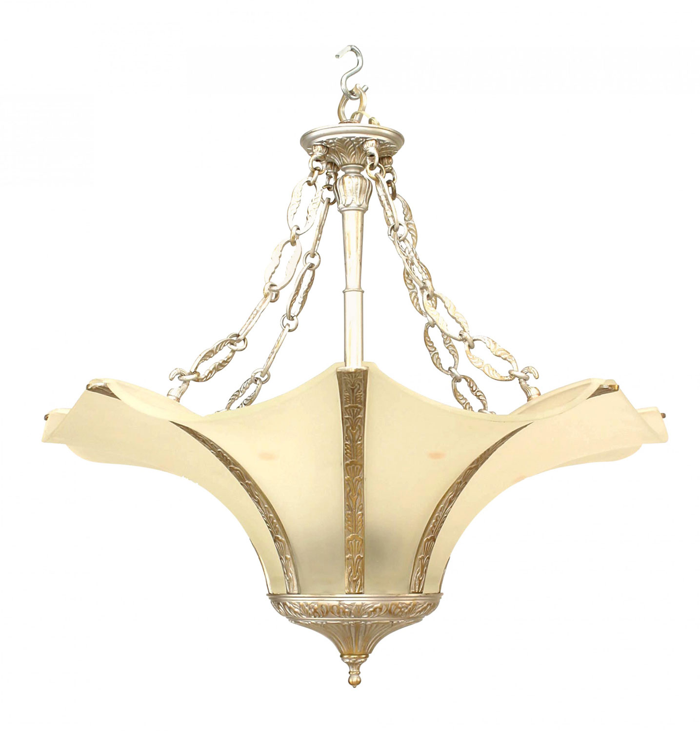 French art deco silver metal and glass chandelier 1