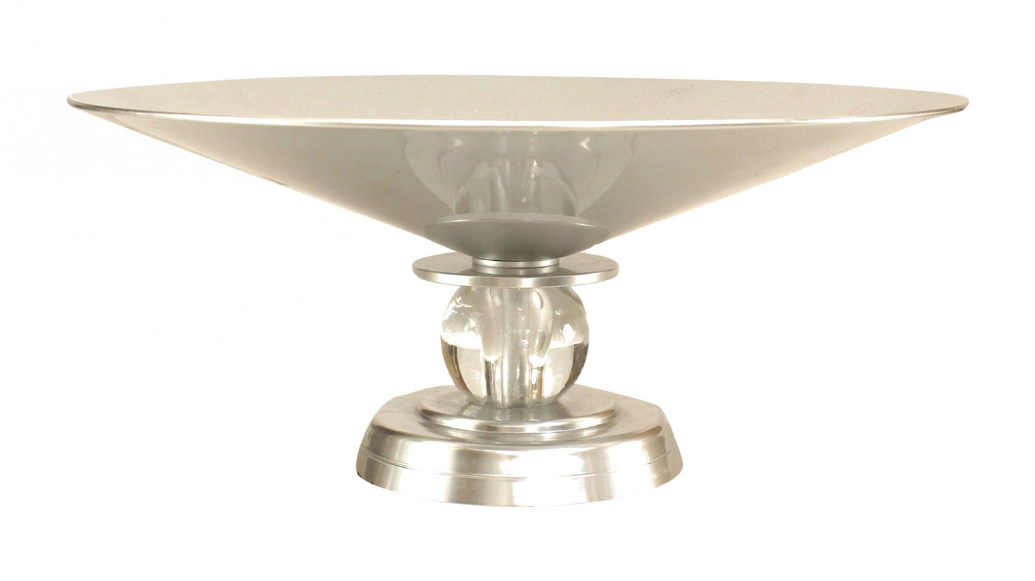 American art moderne aluminum and crystal compote