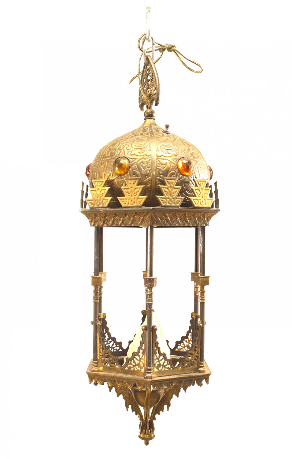 Moorish style jeweled brass hanging lantern