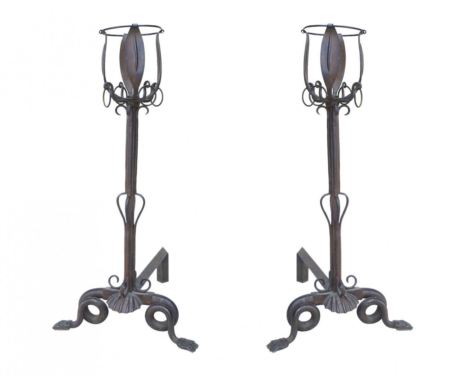 Pair of french art nouveau iron andirons 1