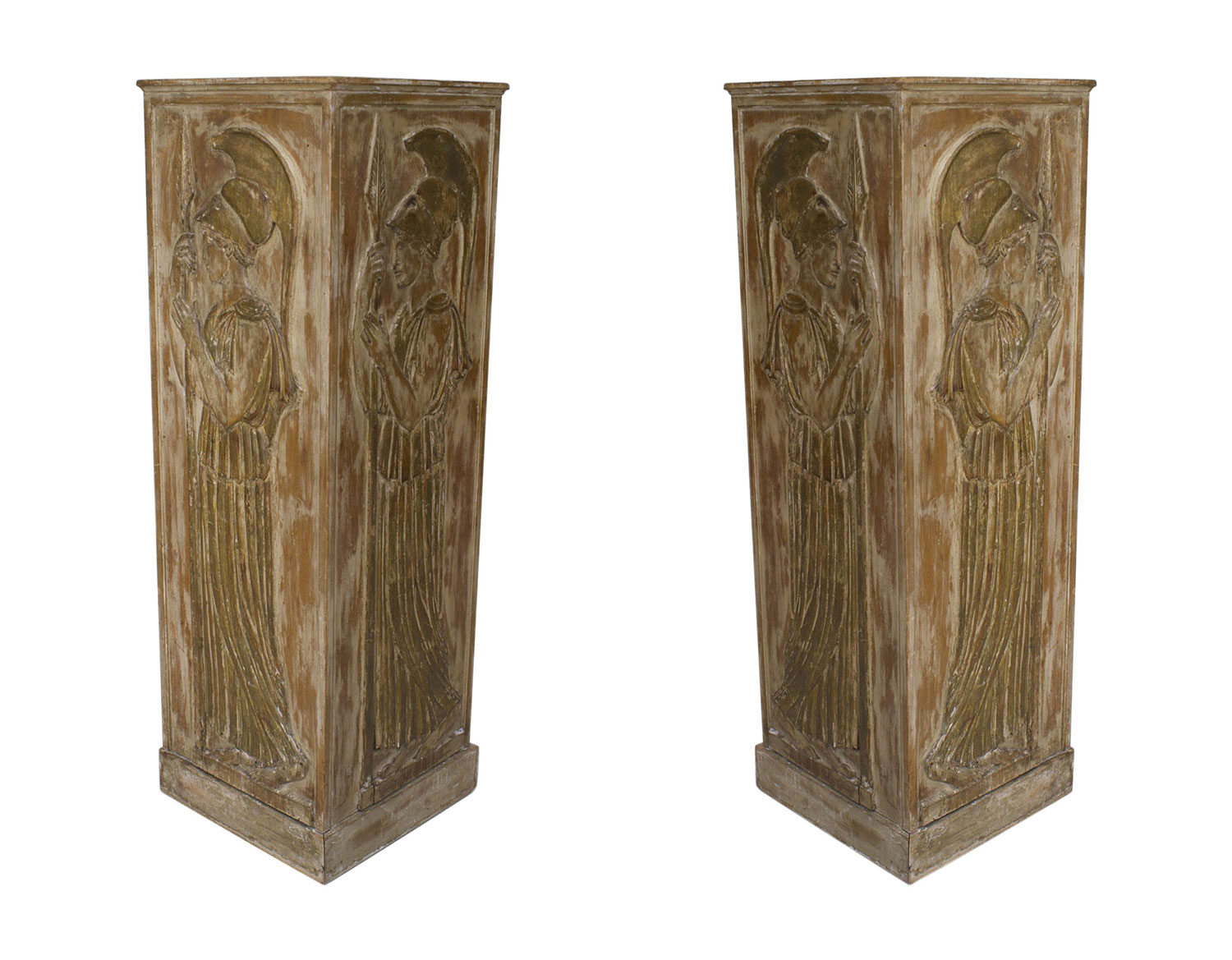 Pair italian stripped pine and gilt pedestals