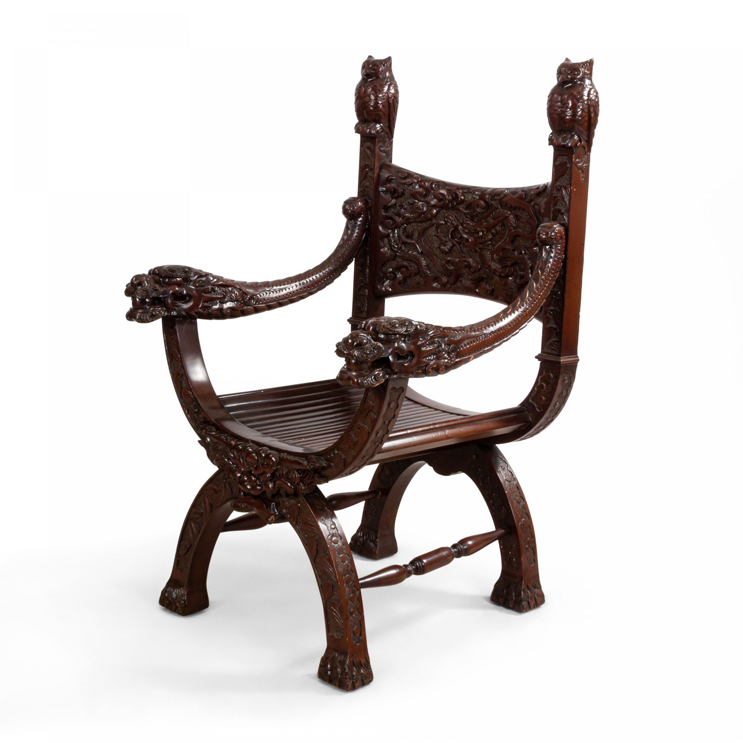 Japanese carved mahogany arm chair