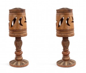 Rustic adirondack style carved wooden table lamps