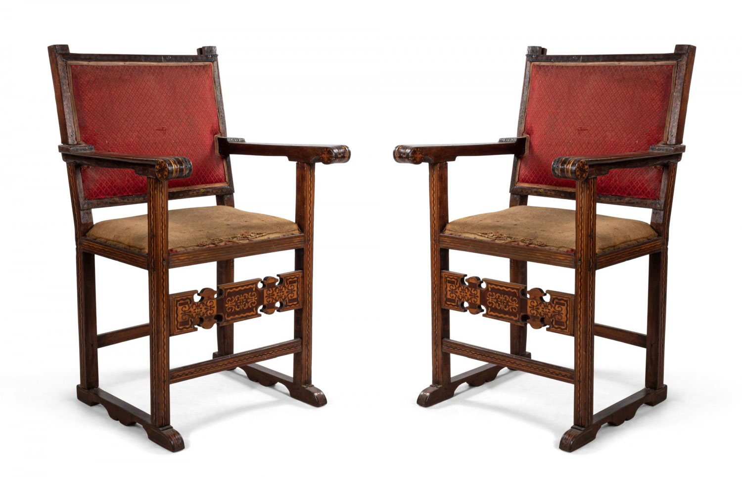 Spanish colonial walnut arm chairs
