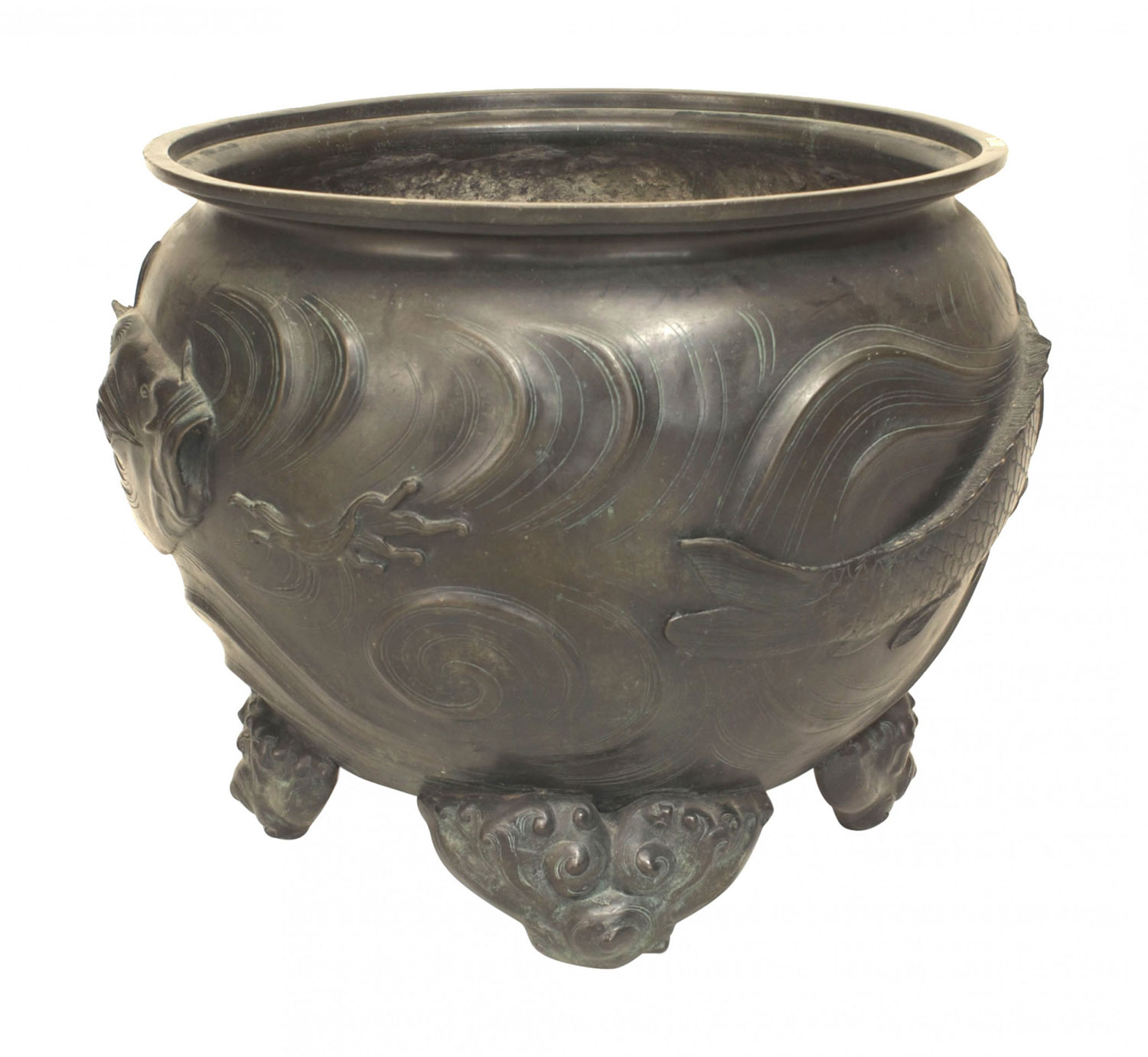 Japanese bronze patinated footed pot