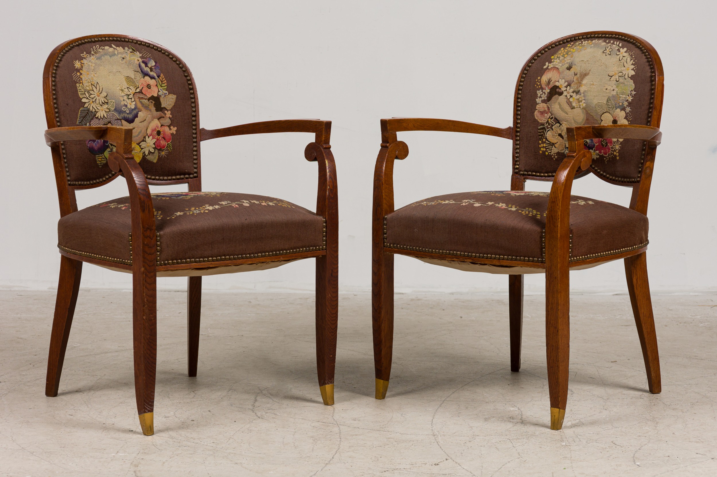 French art deco tapestry arm chairs