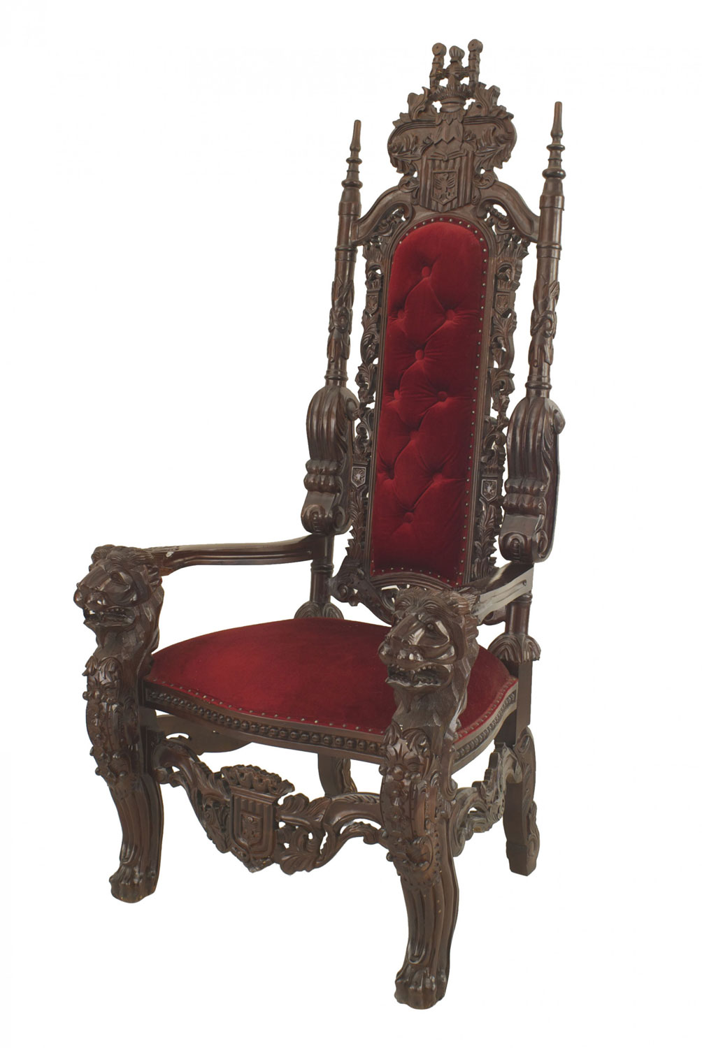 Italian renaissance red velvet throne chair