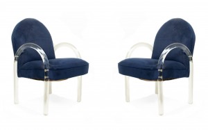 Pace mid century blue suede and lucite armchairs