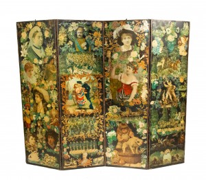 Nineteenth century decoupage 4 panel screen