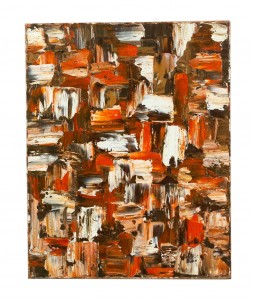 Abstract painting of red brown and white square