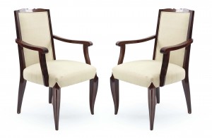 French art deco cream and mahogany arm chairs