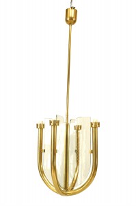 Italian Guglielmo Ulrich Etched Scroll and Lattice Chandelier