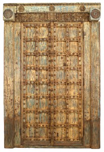Indian blue and white painted carved doors