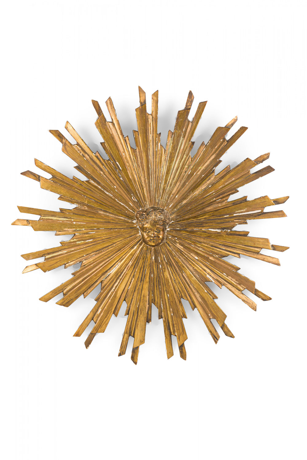 Italian Neo Classic Style Carved Giltwood Sunburst and Putti Wall Plaque 