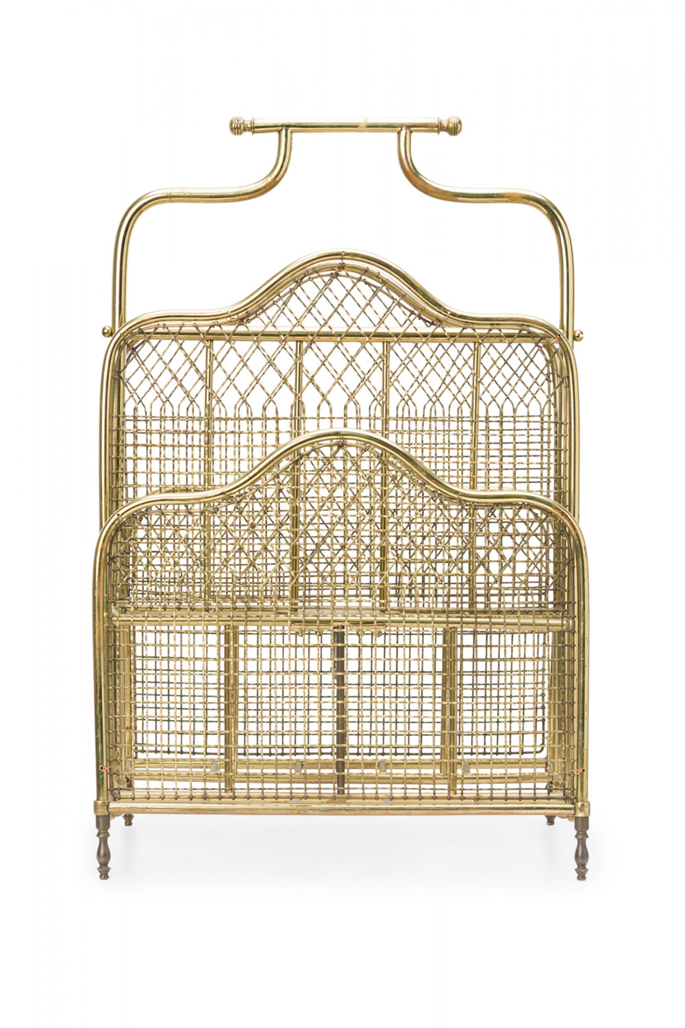 English Victorian Brass Frame and Mesh Magazine Stand