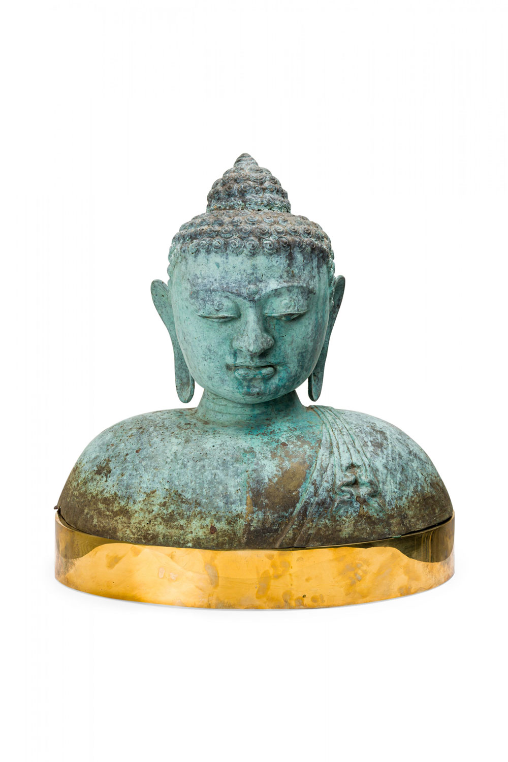 Tibetan Patinated Bronze and Brass Buddha Bust