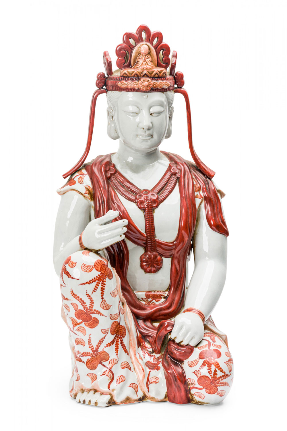 Vintage Japanese Orange and White Porcelain Buddha Statue