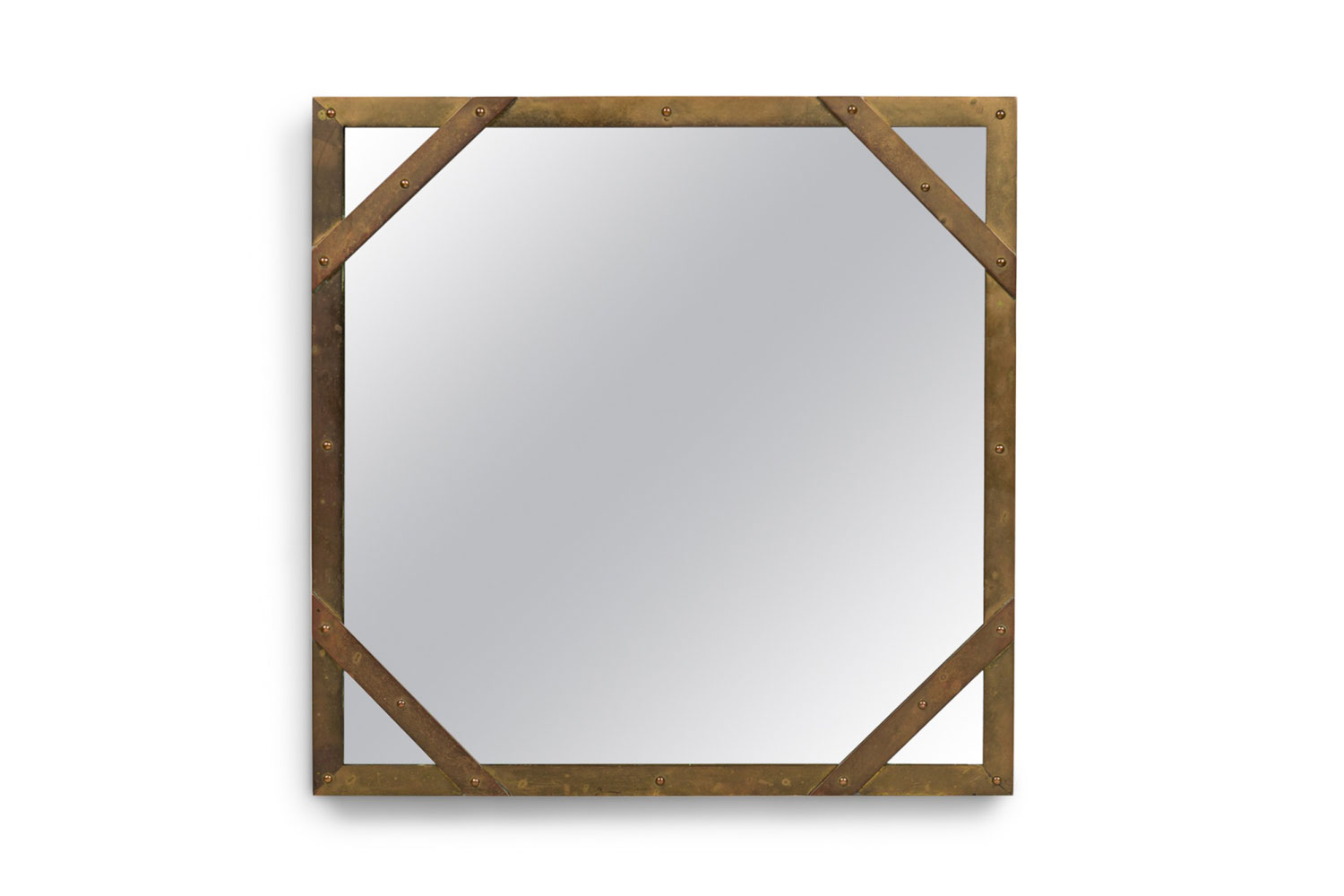 Sarreid mid century american studded square brass frame mirror