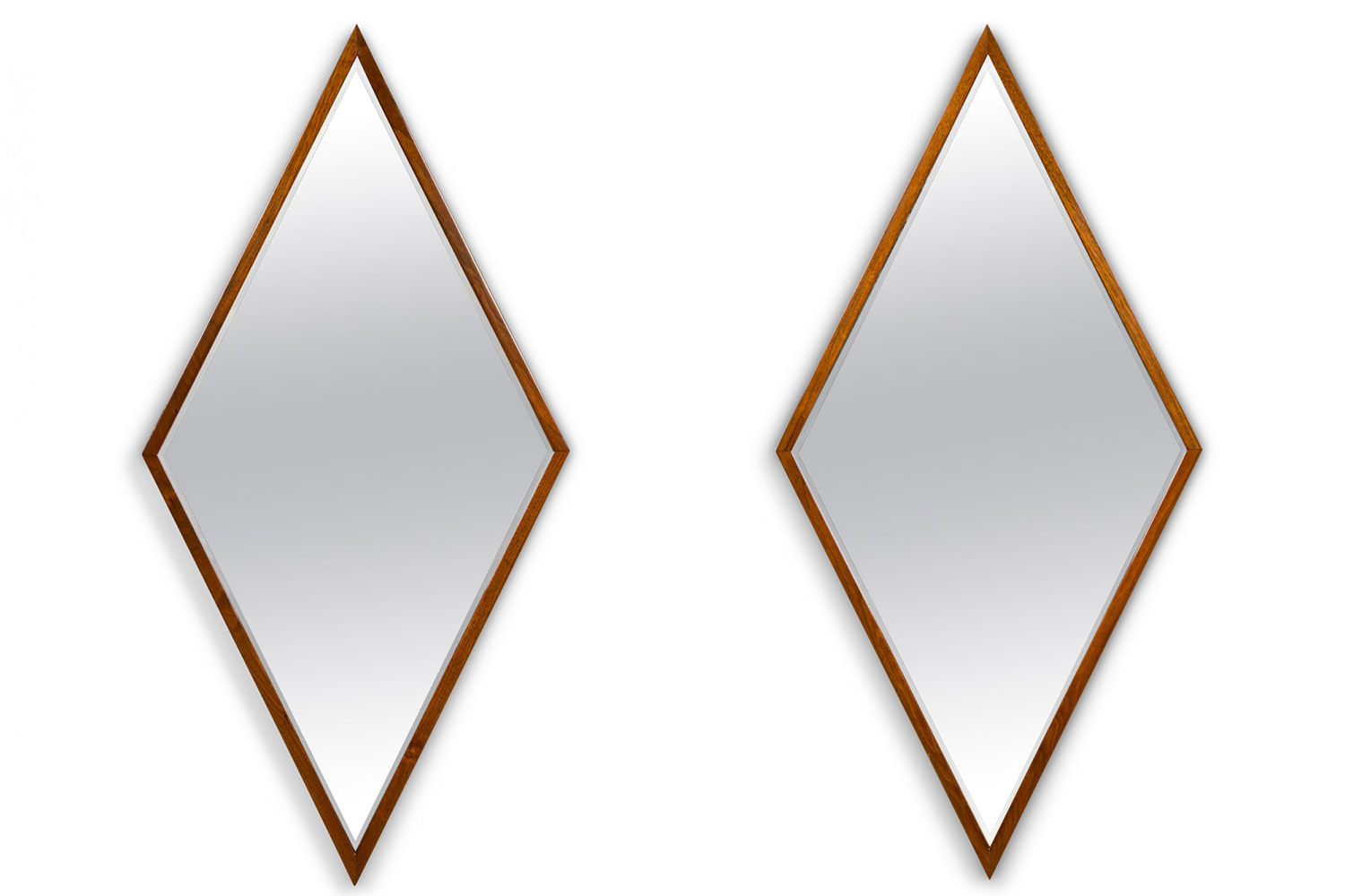 Pair of edmond spence american mid century diamond walnut framed mirrors