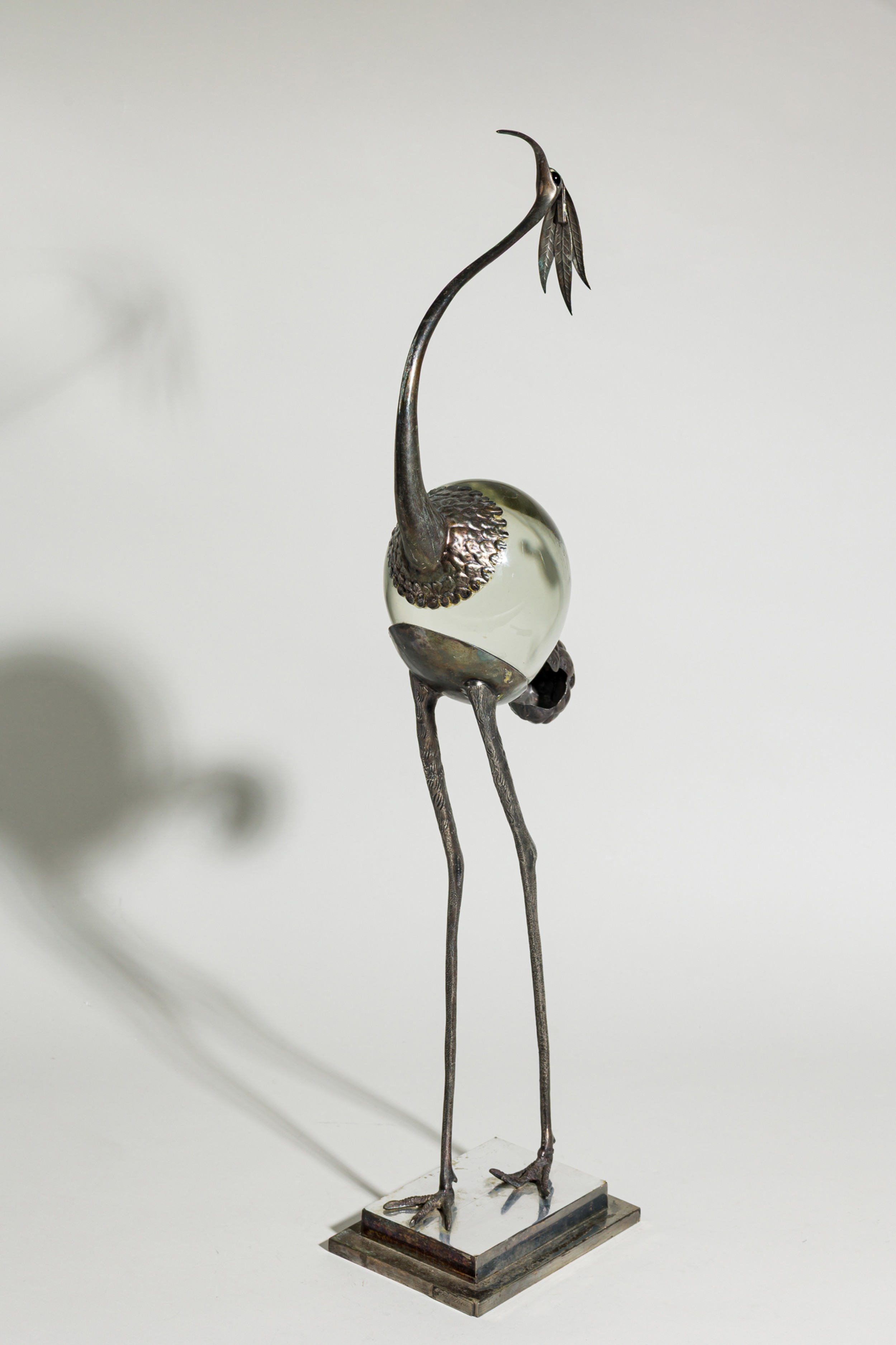 Franco lafini italian mid century silver plate and crystal crane