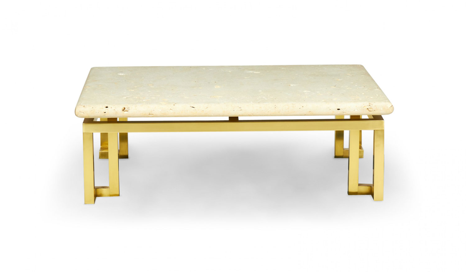 Luten Clary Stern Inc American High Style Fossil Stone and Satin Brass Coffee Cocktail Table