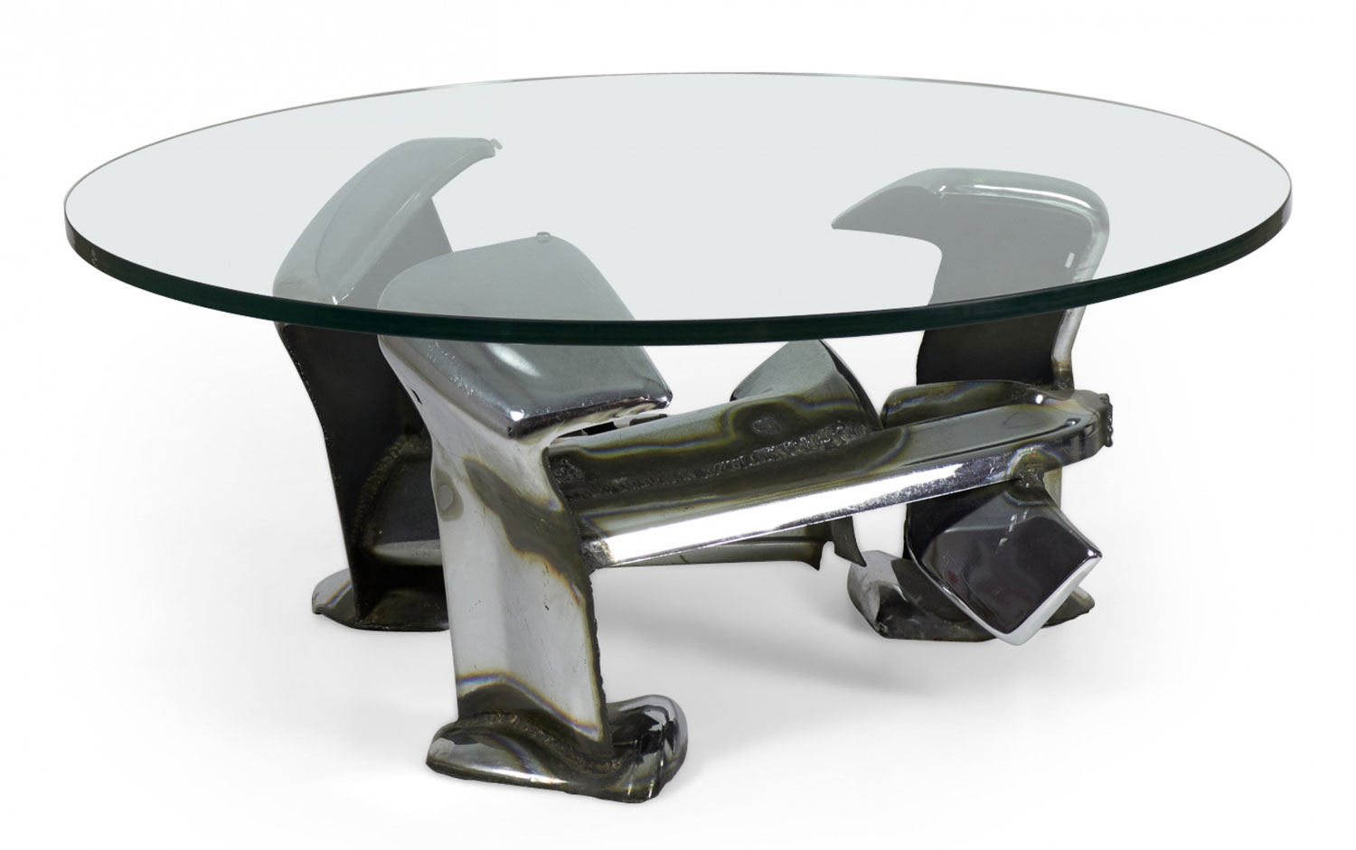 John E Pendleton American Brutalist Sculpted Chromium Steel Bumper Cocktail Coffee Table