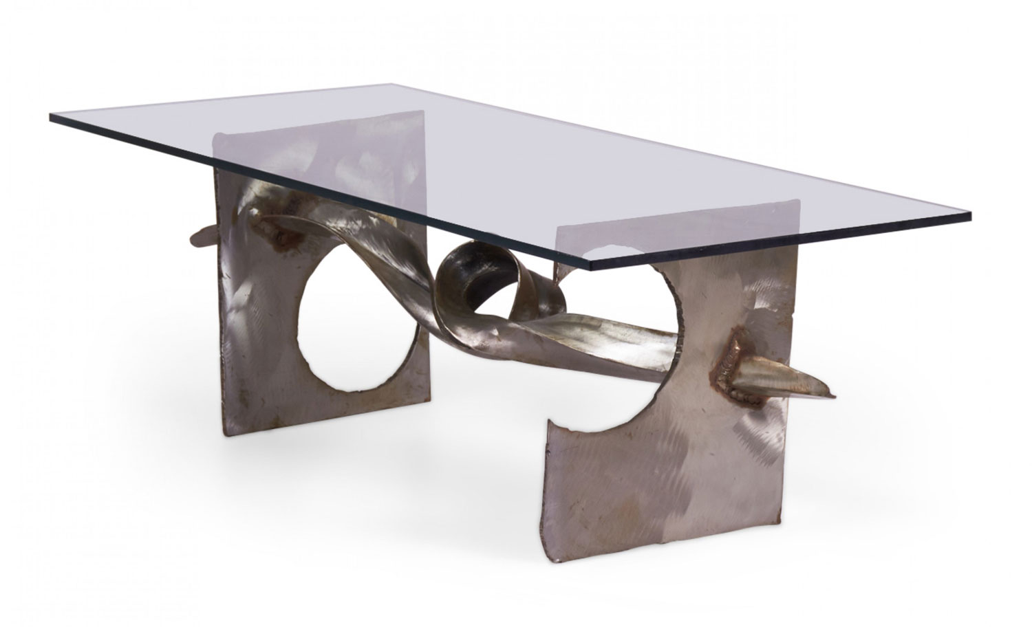 Silas Seandel American Mid Century Brutalist Tortured Ribbon Steel Cocktail Coffee Table