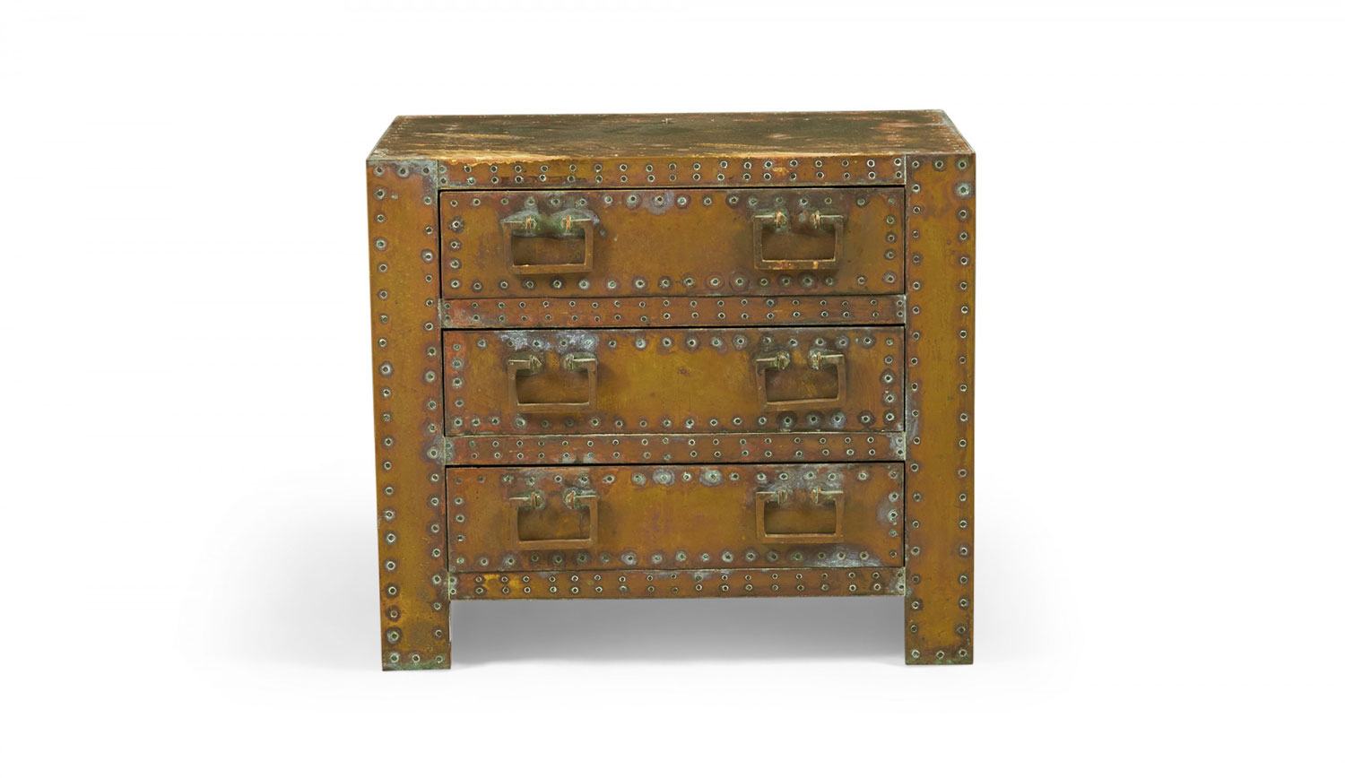 Sarreid Ltd Spanish High Style Brass Clad Strongbox Commode Bedside Table