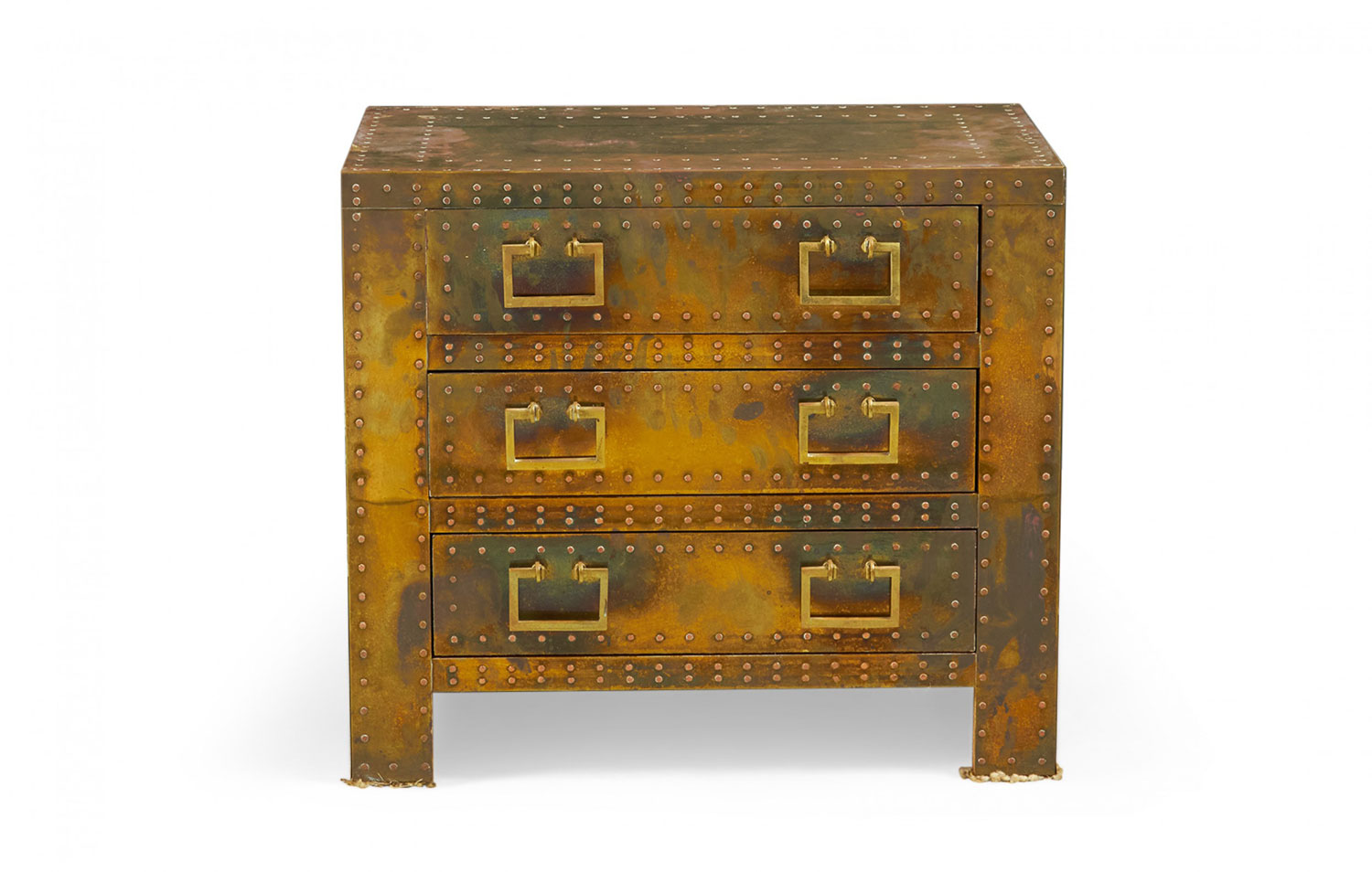 Sarreid Ltd Spanish High Style Brass Clad Strongbox Commode Bedside Table 1