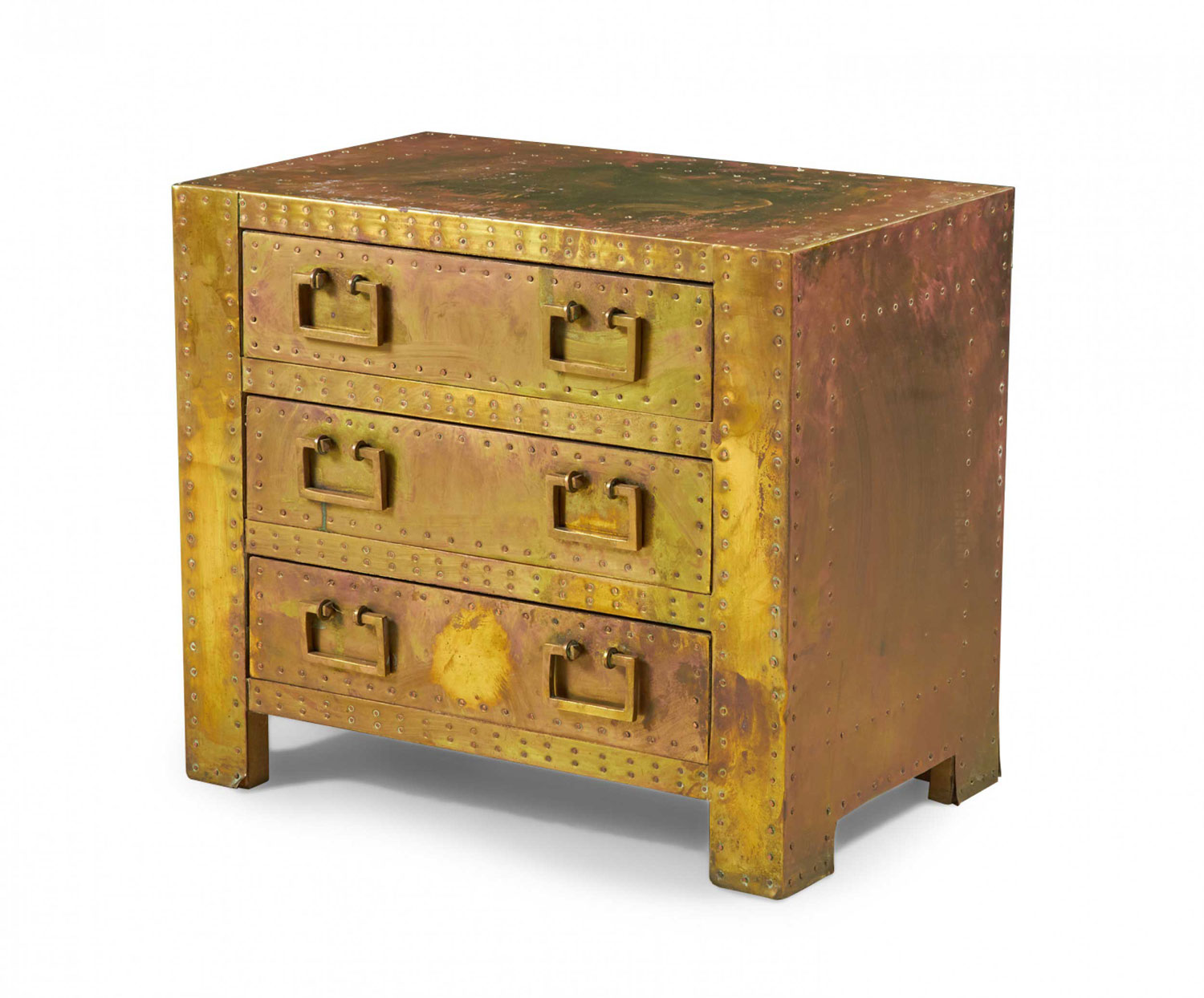 Sarreid Ltd Spanish High Style Brass Clad Strongbox Commode Bedside Table 2