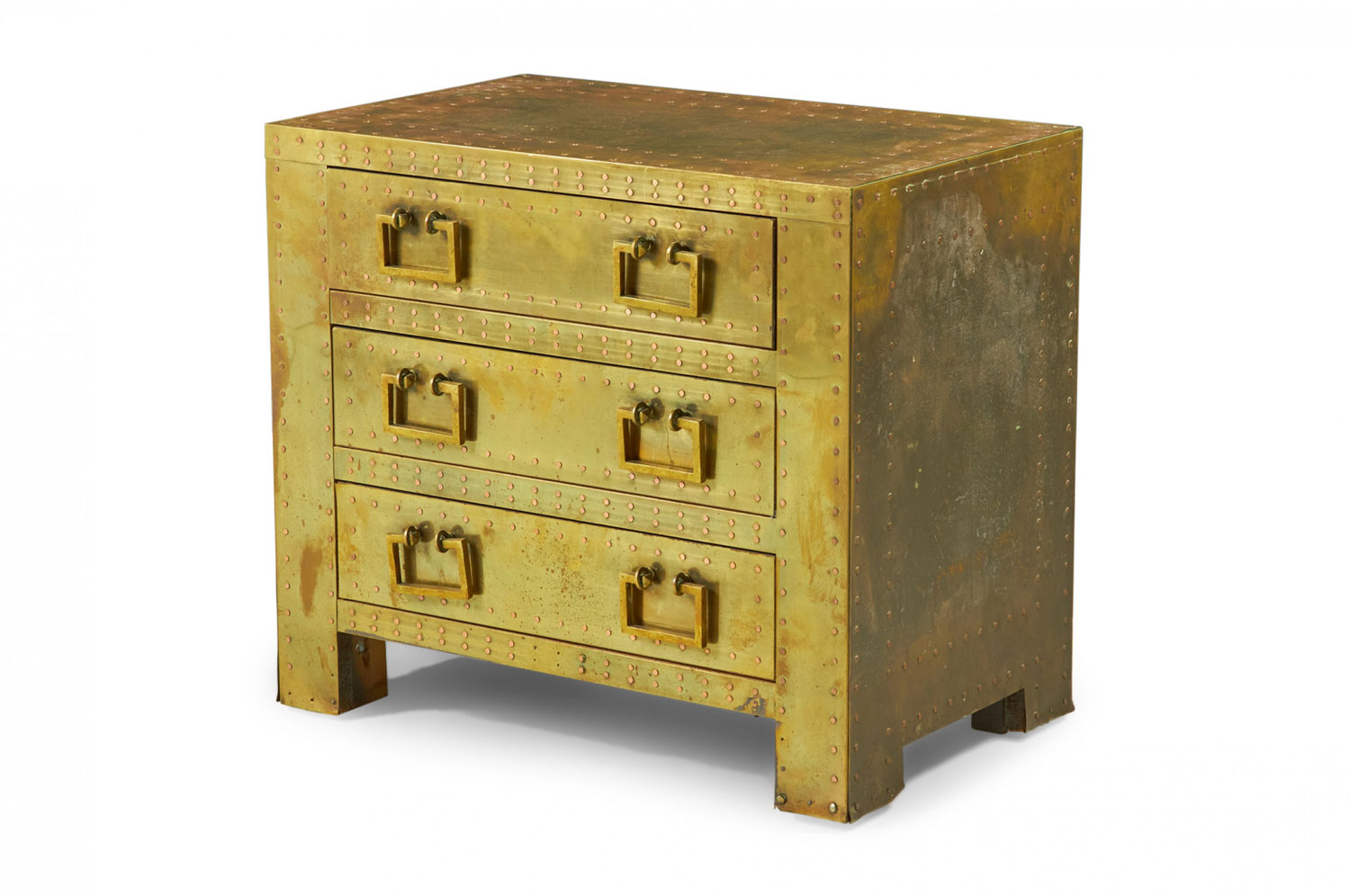 Sarreid Ltd Spanish High Style Brass Clad Strongbox Commode Bedside Table 3