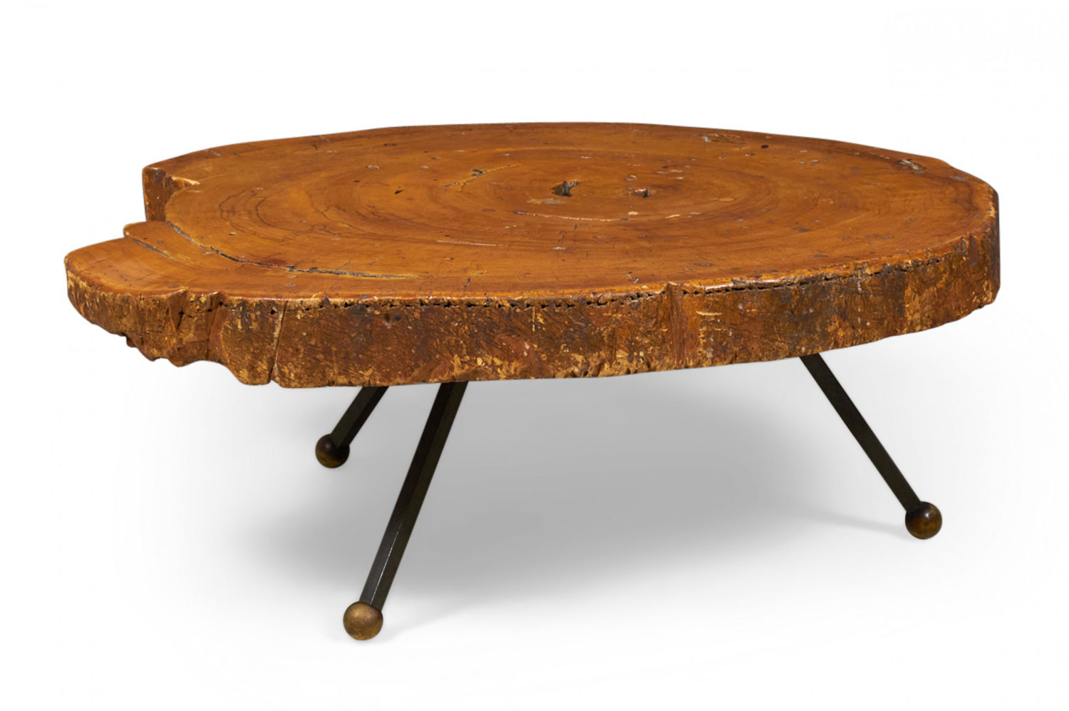 Mexican Modern Free Edge Sabino Wood and Iron Coffee Cocktail Table