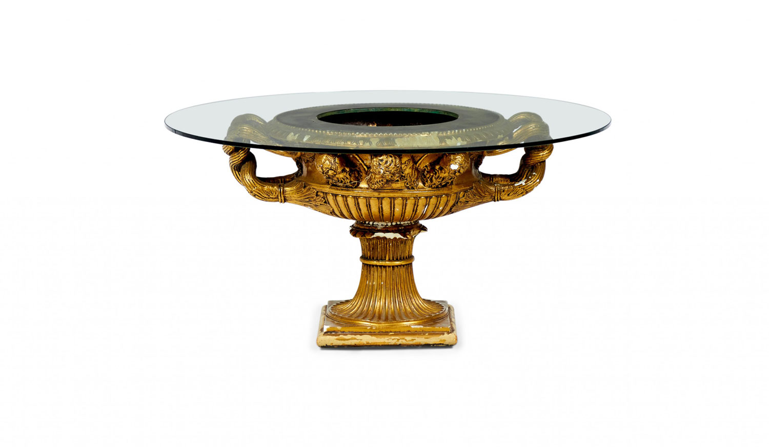 James Mont American High Style Gilt Finished Plaster and Glass Planter Urn Coffee Table