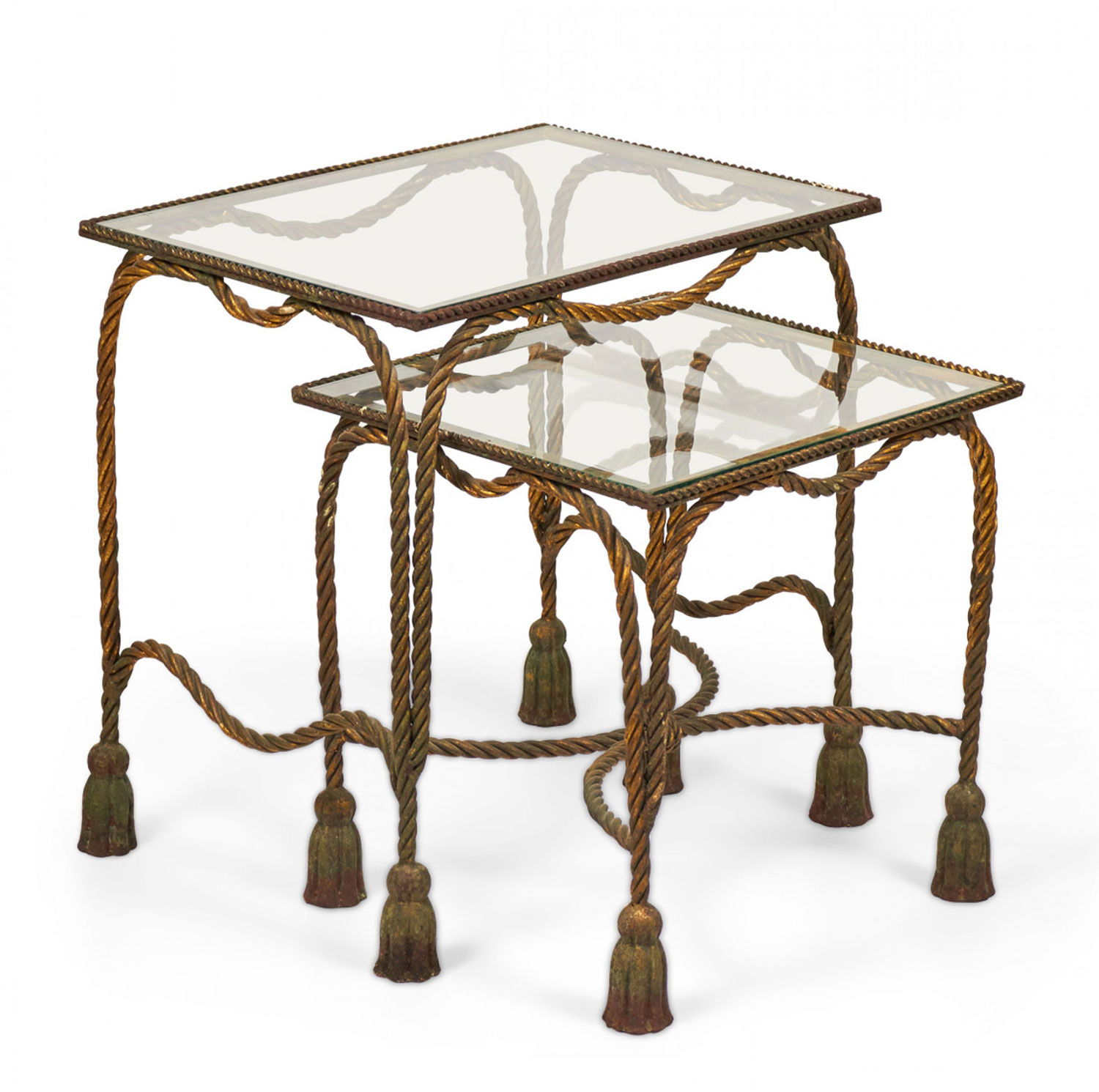 Palladio Italy Baroque Style Rope and Tassel Gilt Iron Nesting Tables