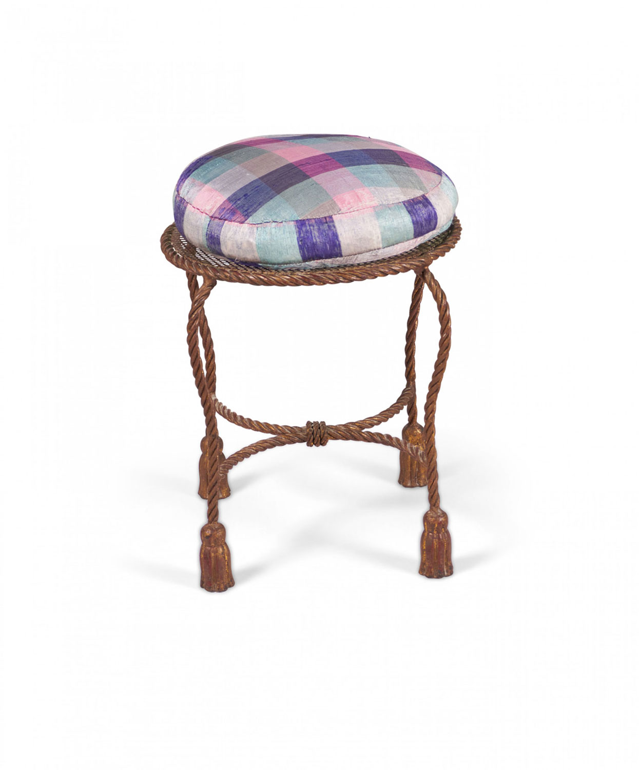 Palladio Italy Baroque Style Rope and Tassel Gilt Iron Vanity Stool