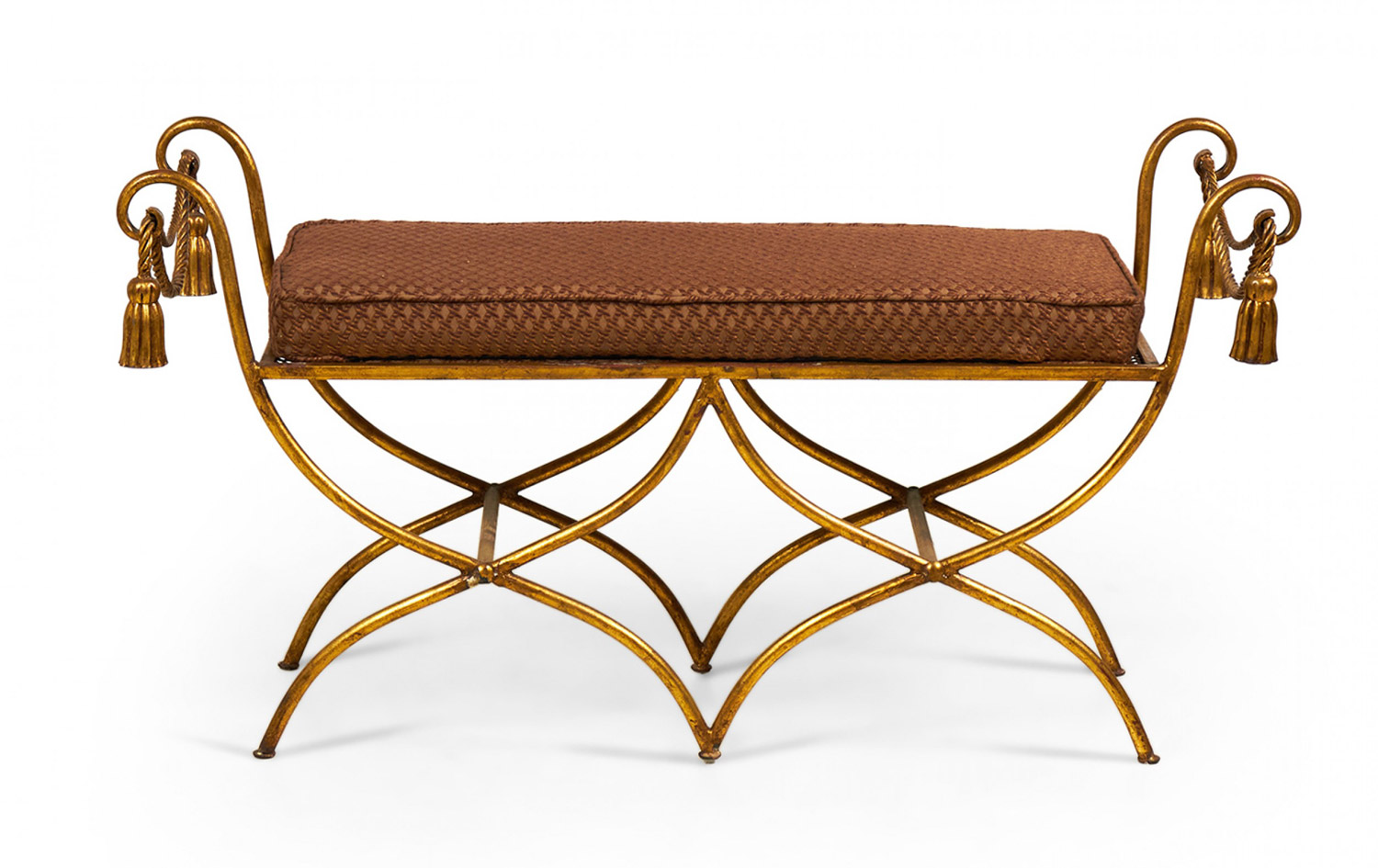 Palladio Italy Baroque Style Rope and Tassel Gilt Iron Window Bench