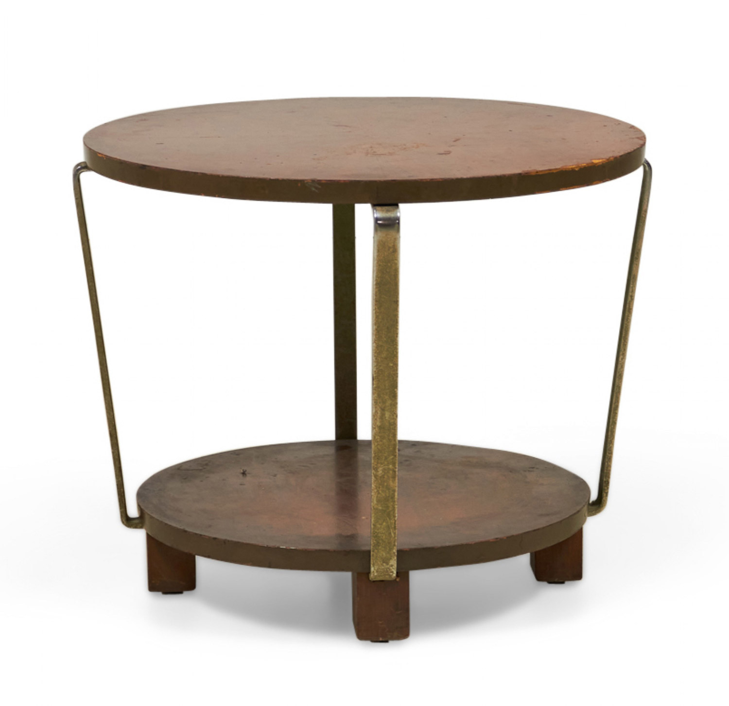 American Art Deco Circular Walnut and Brass Occasional Side Table