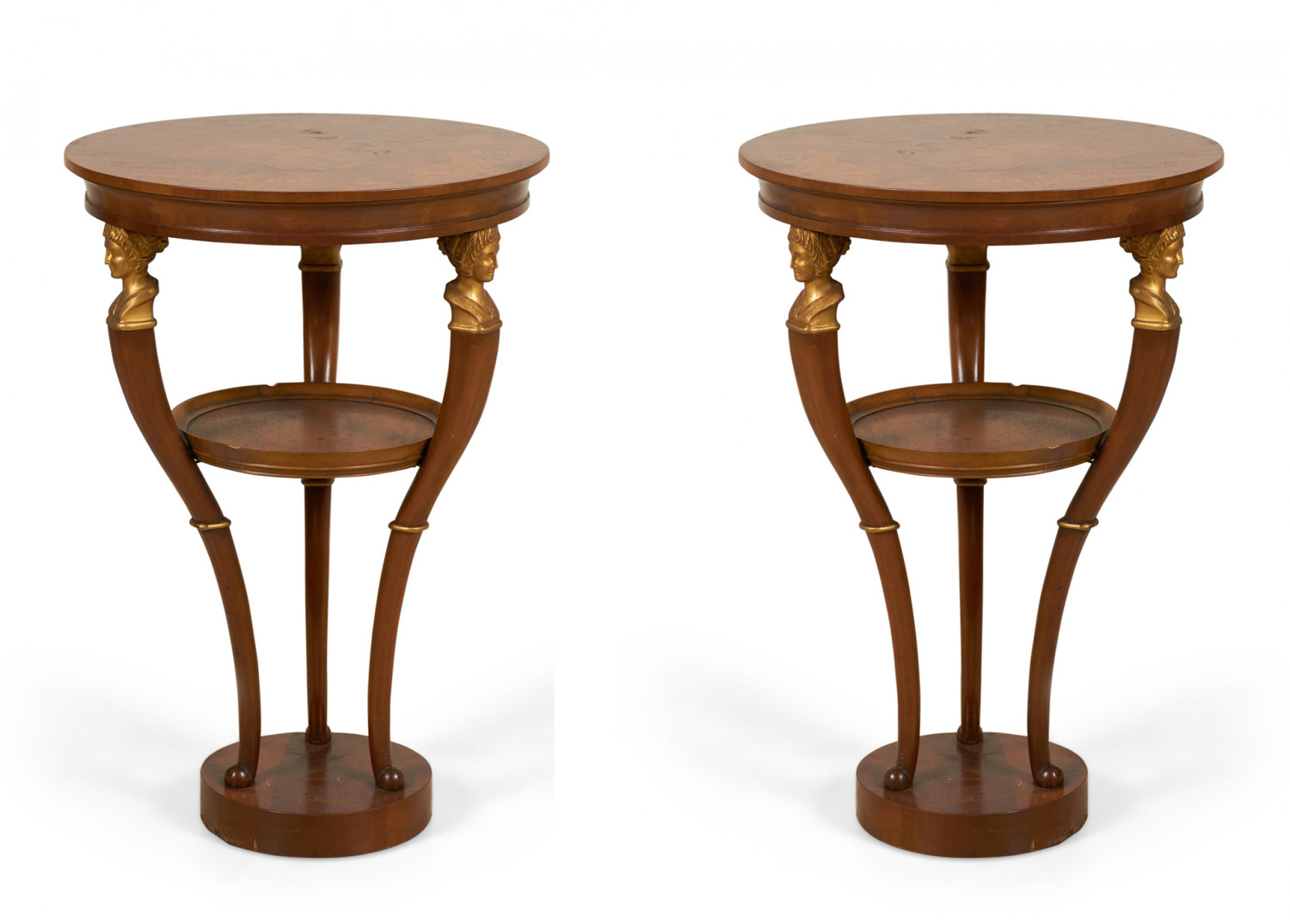 Pair of Baker Furniture Company Mid Century Neoclassical Style Circular Mahogany End Side Tables
